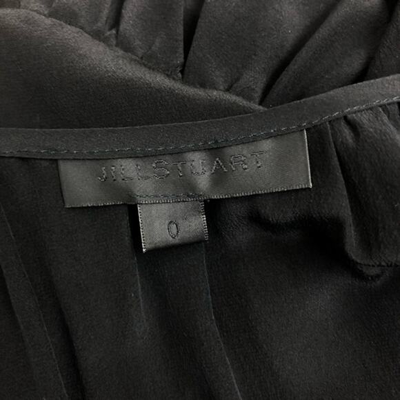 Jill Stuart Black Silk Asymmetrical Drop Waist Long Sleeve Peasant Dress Sz 0 - Picture 9 of 10